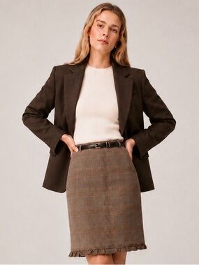 NWOT 100% Wool J.Crew Ruffle Trim Glen Plaid Pencil Skirt 00